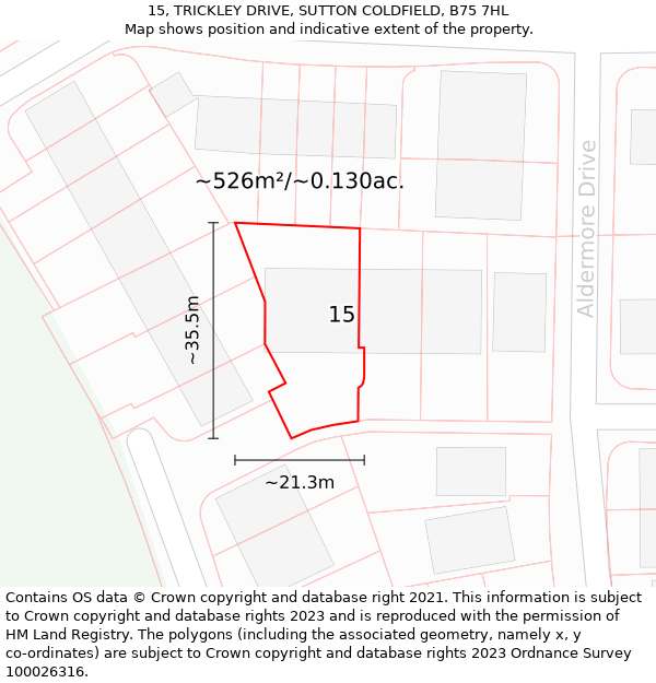 15, TRICKLEY DRIVE, SUTTON COLDFIELD, B75 7HL: Plot and title map