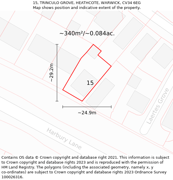 15, TRINCULO GROVE, HEATHCOTE, WARWICK, CV34 6EG: Plot and title map