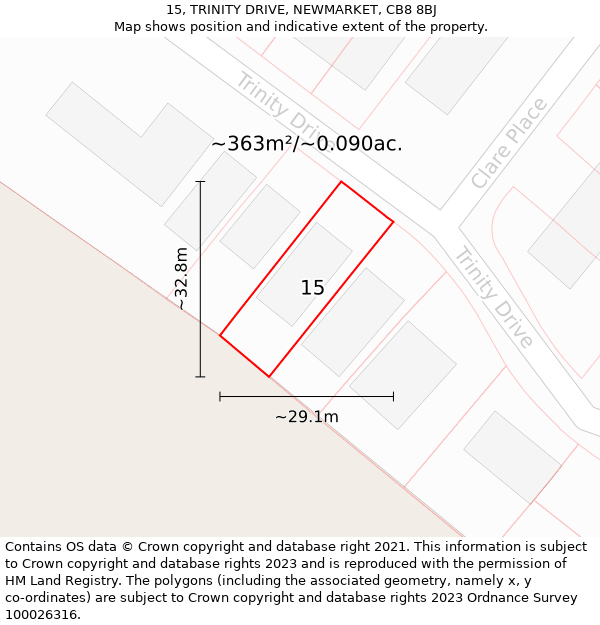 15, TRINITY DRIVE, NEWMARKET, CB8 8BJ: Plot and title map