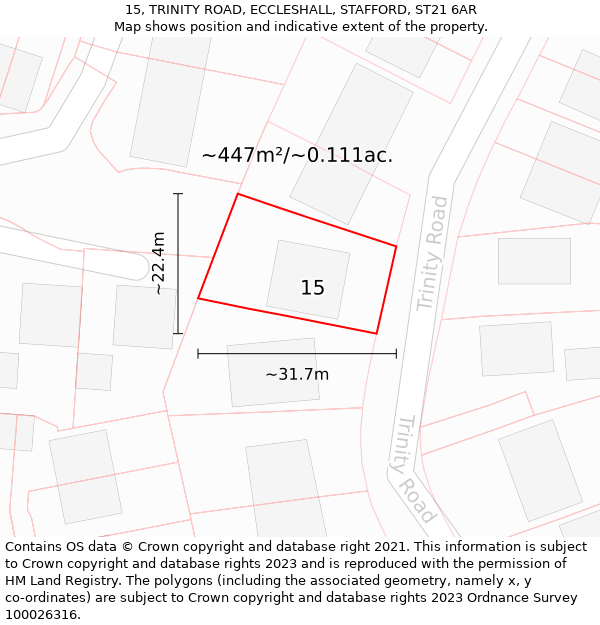 15, TRINITY ROAD, ECCLESHALL, STAFFORD, ST21 6AR: Plot and title map