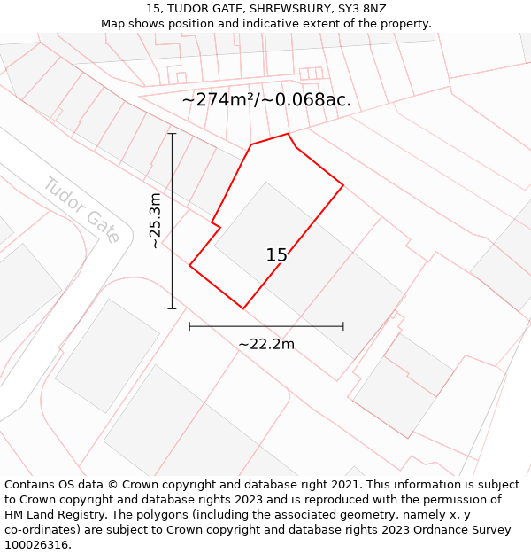 15, TUDOR GATE, SHREWSBURY, SY3 8NZ: Plot and title map