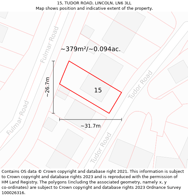 15, TUDOR ROAD, LINCOLN, LN6 3LL: Plot and title map