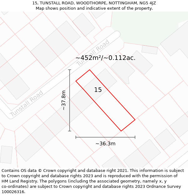 15, TUNSTALL ROAD, WOODTHORPE, NOTTINGHAM, NG5 4JZ: Plot and title map