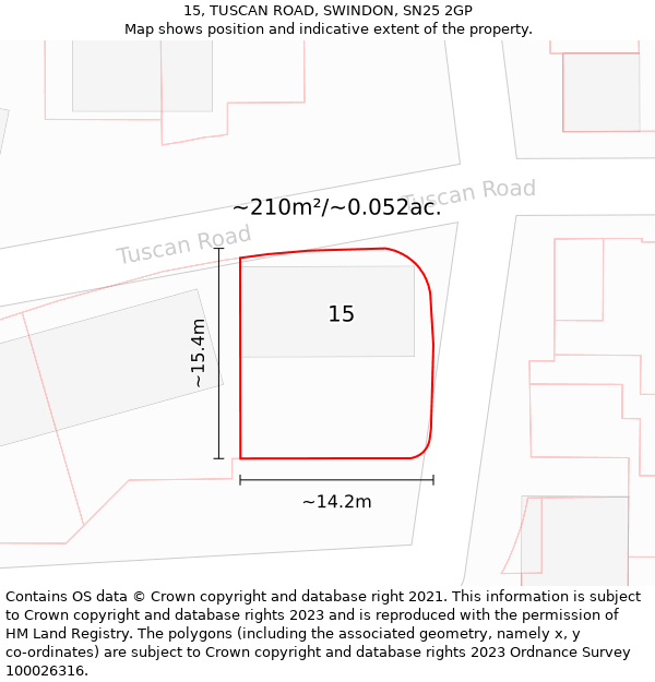 15, TUSCAN ROAD, SWINDON, SN25 2GP: Plot and title map