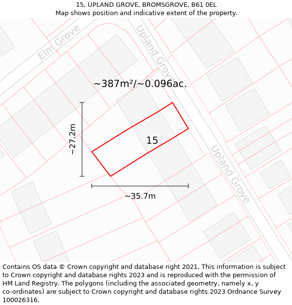 15, UPLAND GROVE, BROMSGROVE, B61 0EL: Plot and title map