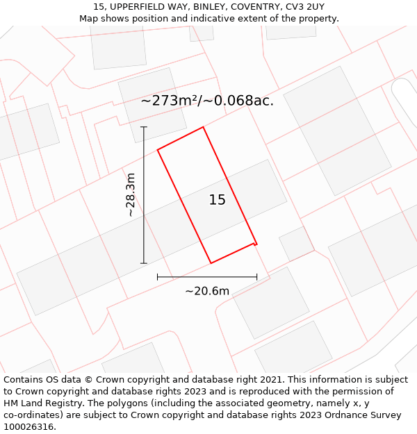 15, UPPERFIELD WAY, BINLEY, COVENTRY, CV3 2UY: Plot and title map