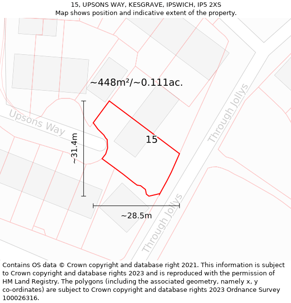 15, UPSONS WAY, KESGRAVE, IPSWICH, IP5 2XS: Plot and title map