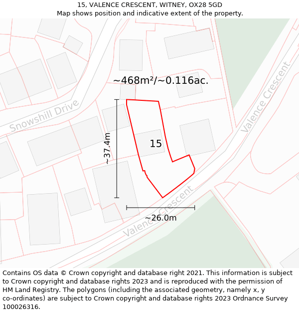 15, VALENCE CRESCENT, WITNEY, OX28 5GD: Plot and title map