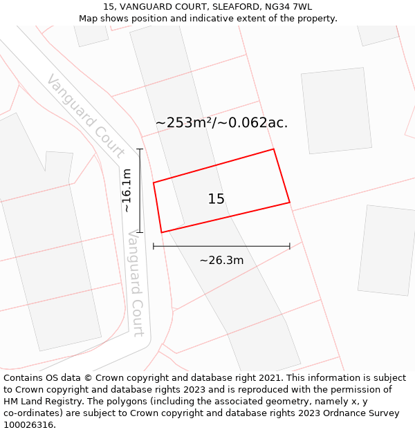 15, VANGUARD COURT, SLEAFORD, NG34 7WL: Plot and title map