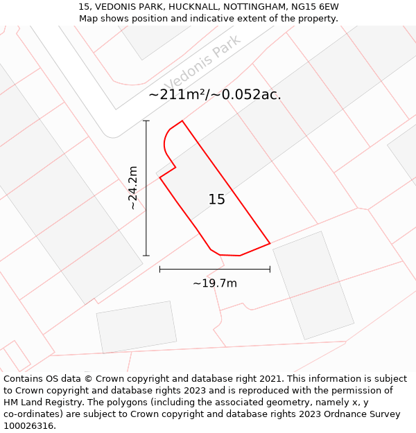 15, VEDONIS PARK, HUCKNALL, NOTTINGHAM, NG15 6EW: Plot and title map