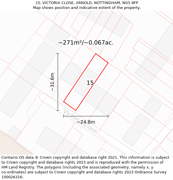 15, VICTORIA CLOSE, ARNOLD, NOTTINGHAM, NG5 8FP: Plot and title map