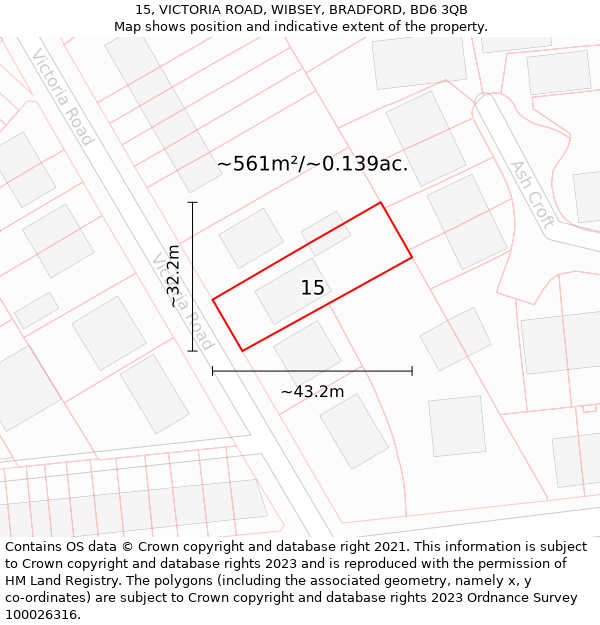 15, VICTORIA ROAD, WIBSEY, BRADFORD, BD6 3QB: Plot and title map