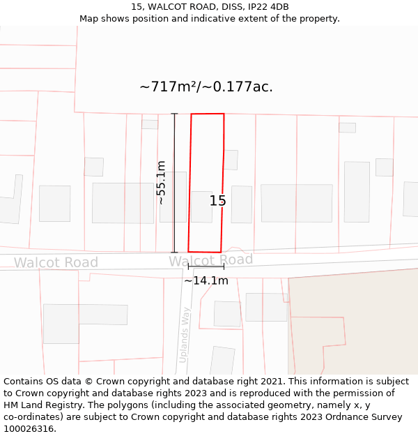 15, WALCOT ROAD, DISS, IP22 4DB: Plot and title map