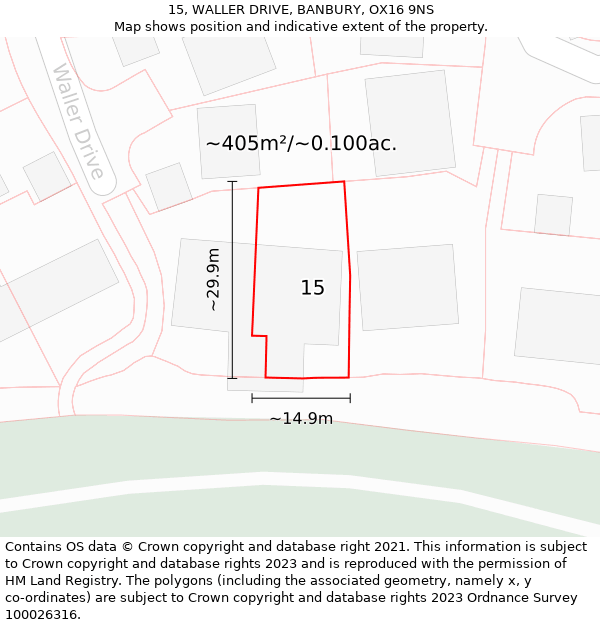 15, WALLER DRIVE, BANBURY, OX16 9NS: Plot and title map