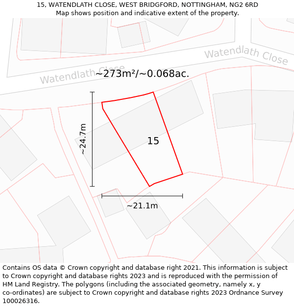 15, WATENDLATH CLOSE, WEST BRIDGFORD, NOTTINGHAM, NG2 6RD: Plot and title map