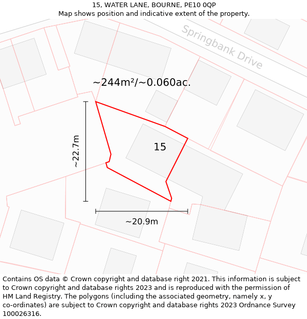 15, WATER LANE, BOURNE, PE10 0QP: Plot and title map