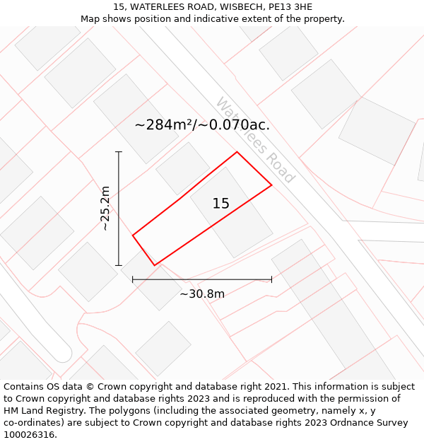 15, WATERLEES ROAD, WISBECH, PE13 3HE: Plot and title map