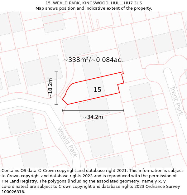 15, WEALD PARK, KINGSWOOD, HULL, HU7 3HS: Plot and title map