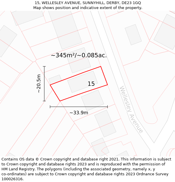 15, WELLESLEY AVENUE, SUNNYHILL, DERBY, DE23 1GQ: Plot and title map