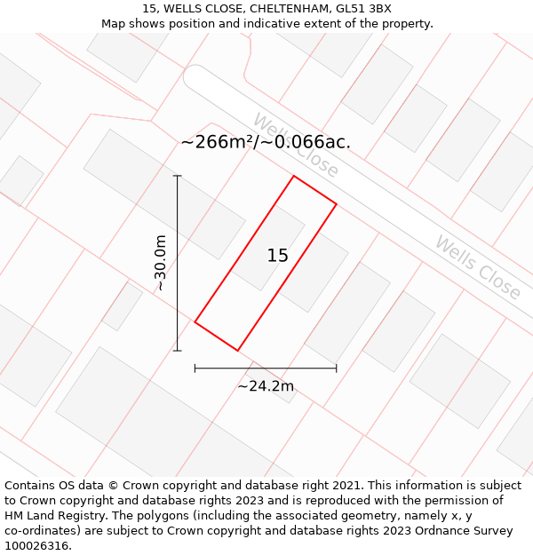 15, WELLS CLOSE, CHELTENHAM, GL51 3BX: Plot and title map