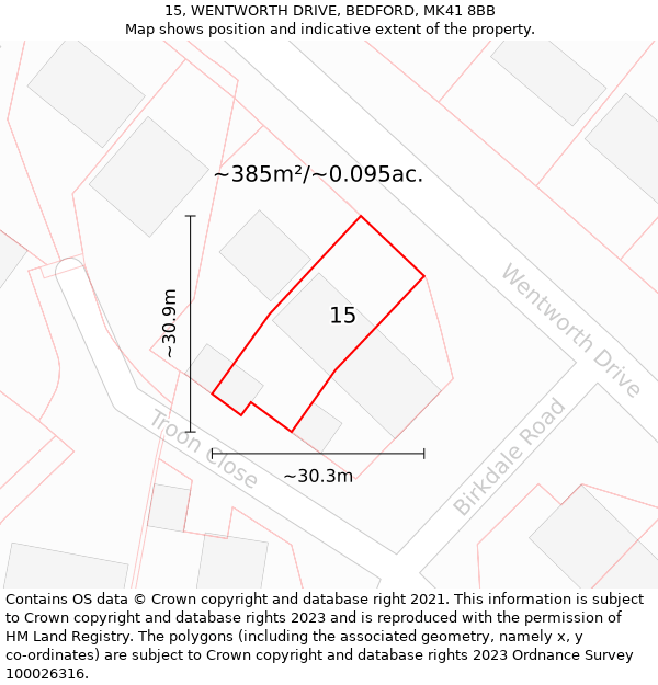 15, WENTWORTH DRIVE, BEDFORD, MK41 8BB: Plot and title map