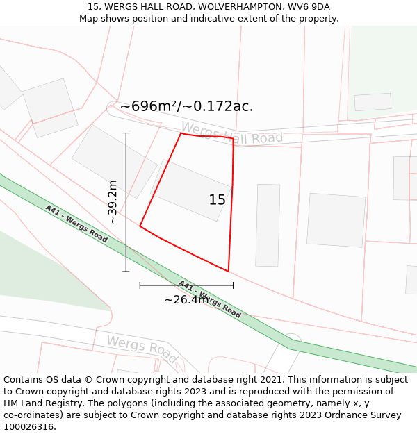 15, WERGS HALL ROAD, WOLVERHAMPTON, WV6 9DA: Plot and title map