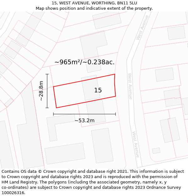 15, WEST AVENUE, WORTHING, BN11 5LU: Plot and title map