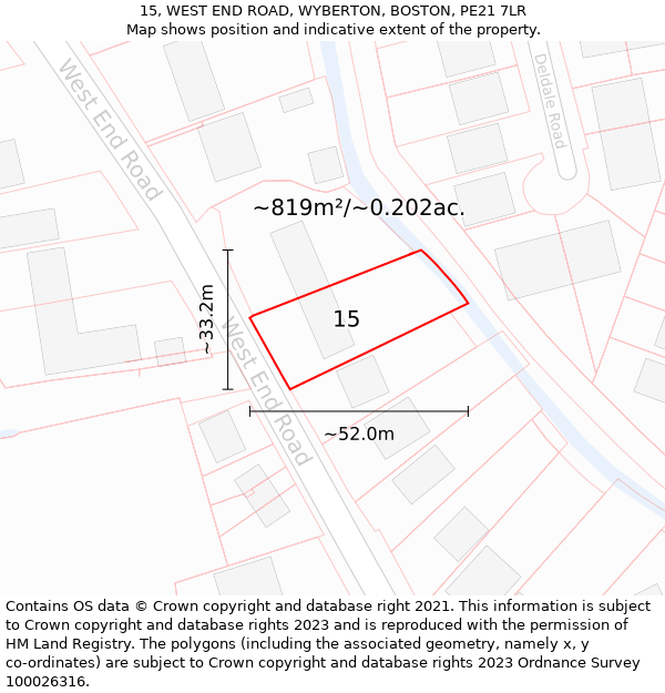 15, WEST END ROAD, WYBERTON, BOSTON, PE21 7LR: Plot and title map