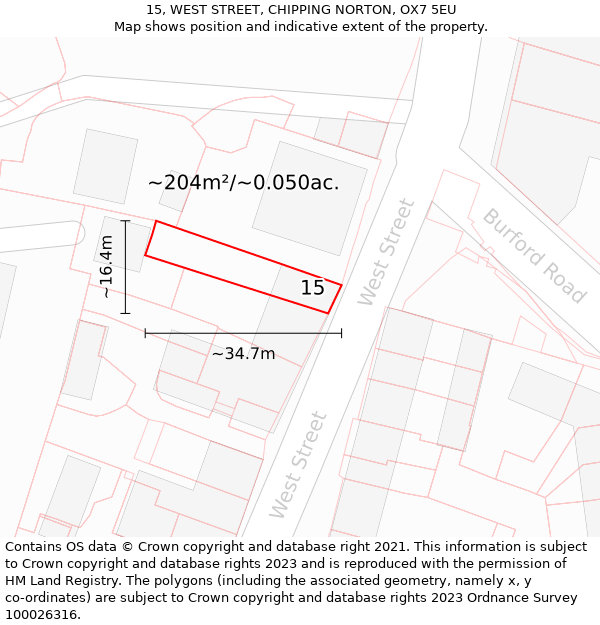 15, WEST STREET, CHIPPING NORTON, OX7 5EU: Plot and title map