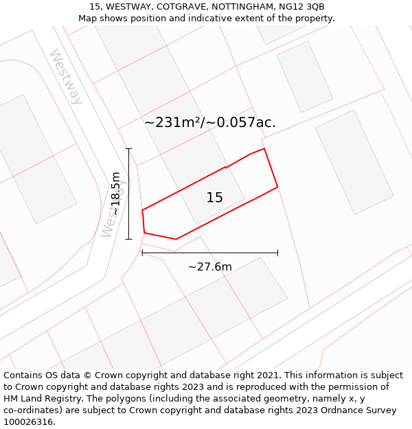 15, WESTWAY, COTGRAVE, NOTTINGHAM, NG12 3QB: Plot and title map