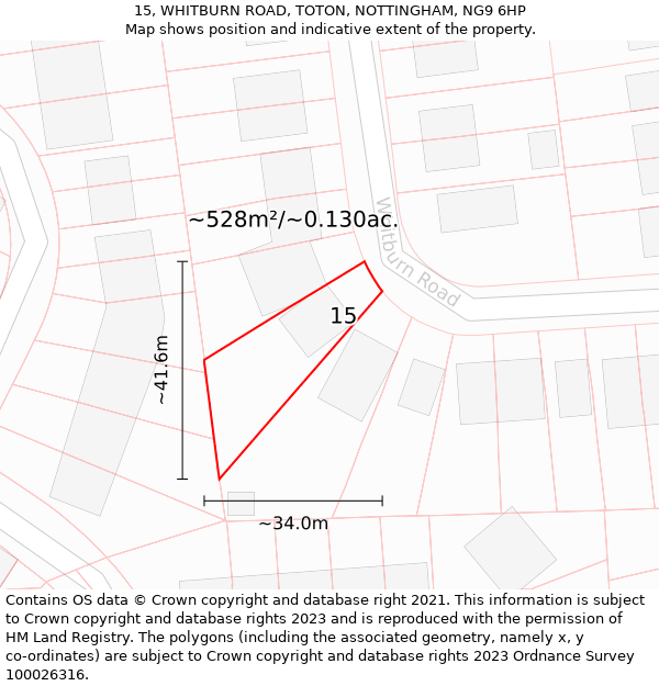 15, WHITBURN ROAD, TOTON, NOTTINGHAM, NG9 6HP: Plot and title map