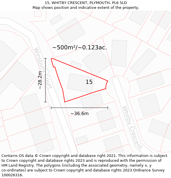 15, WHITBY CRESCENT, PLYMOUTH, PL6 5LD: Plot and title map