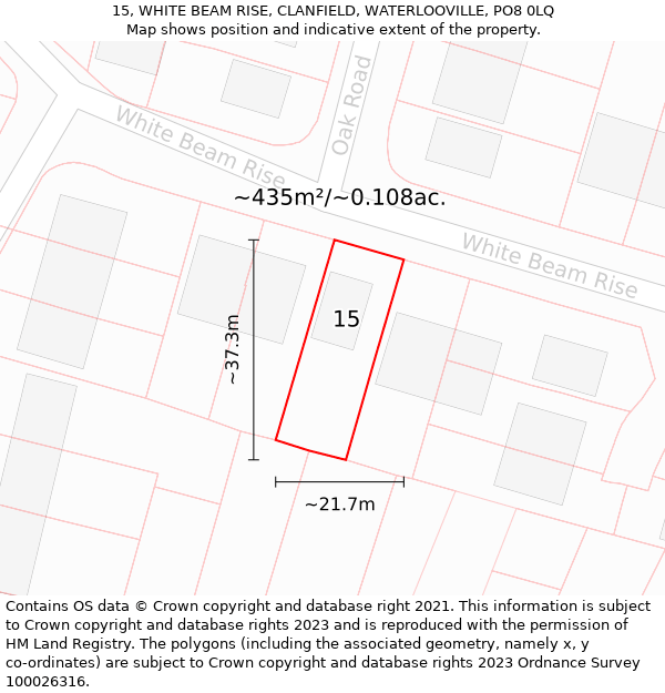 15, WHITE BEAM RISE, CLANFIELD, WATERLOOVILLE, PO8 0LQ: Plot and title map