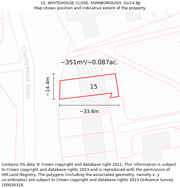 15, WHITEHOUSE CLOSE, FARNBOROUGH, GU14 8JJ: Plot and title map