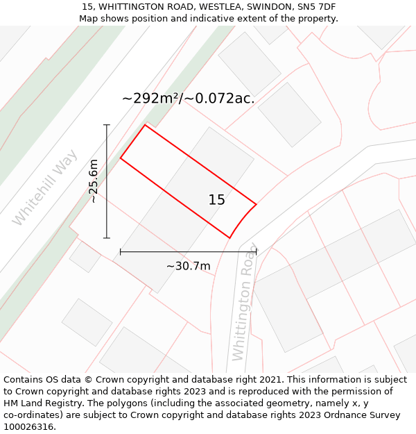 15, WHITTINGTON ROAD, WESTLEA, SWINDON, SN5 7DF: Plot and title map