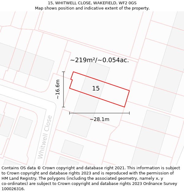 15, WHITWELL CLOSE, WAKEFIELD, WF2 0GS: Plot and title map