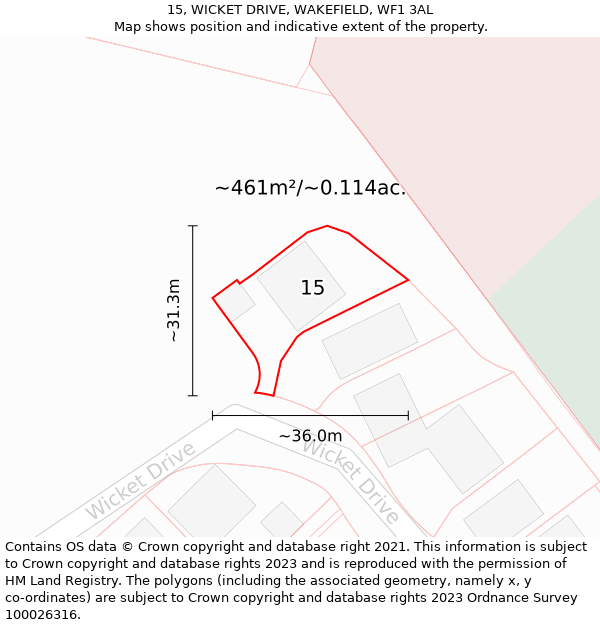 15, WICKET DRIVE, WAKEFIELD, WF1 3AL: Plot and title map