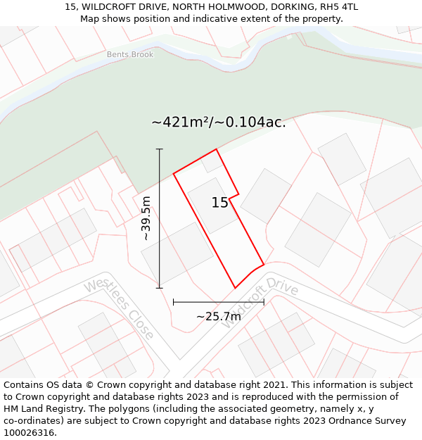 15, WILDCROFT DRIVE, NORTH HOLMWOOD, DORKING, RH5 4TL: Plot and title map