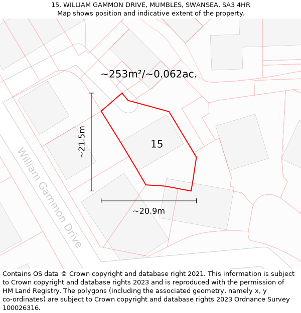 15, WILLIAM GAMMON DRIVE, MUMBLES, SWANSEA, SA3 4HR: Plot and title map