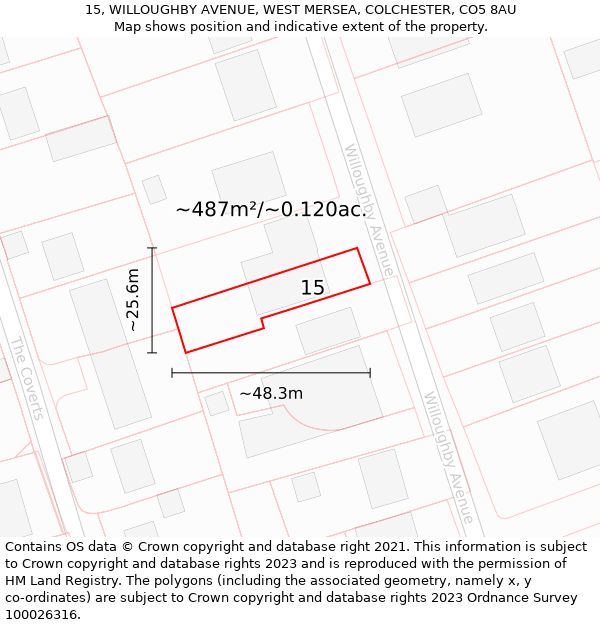 15, WILLOUGHBY AVENUE, WEST MERSEA, COLCHESTER, CO5 8AU: Plot and title map