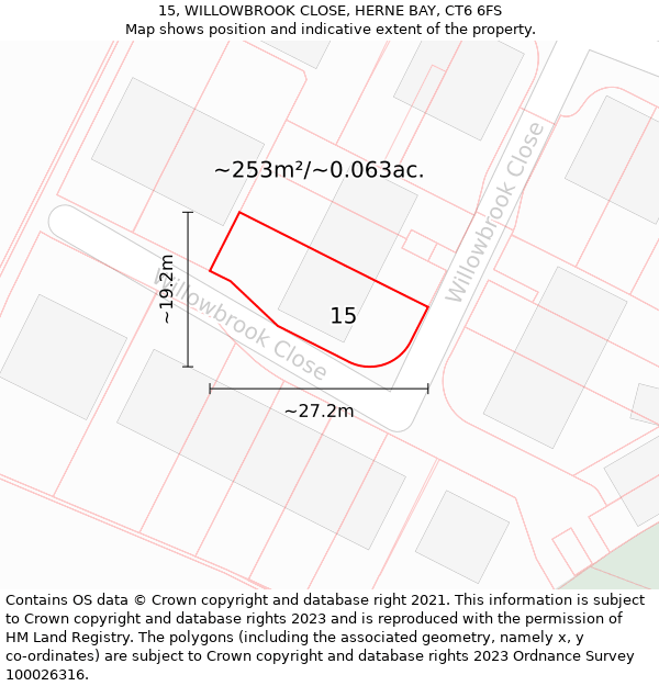 15, WILLOWBROOK CLOSE, HERNE BAY, CT6 6FS: Plot and title map