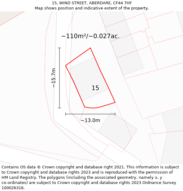 15, WIND STREET, ABERDARE, CF44 7HF: Plot and title map