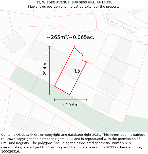 15, WISDEN AVENUE, BURGESS HILL, RH15 8TL: Plot and title map