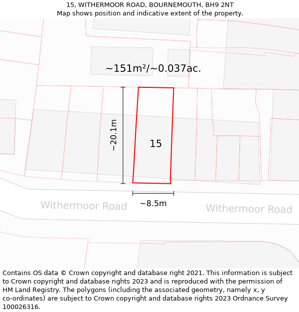 15, WITHERMOOR ROAD, BOURNEMOUTH, BH9 2NT: Plot and title map