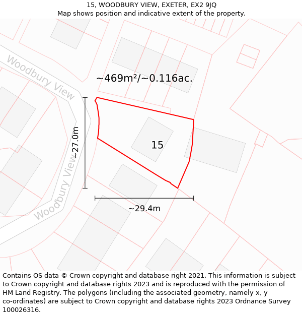 15, WOODBURY VIEW, EXETER, EX2 9JQ: Plot and title map