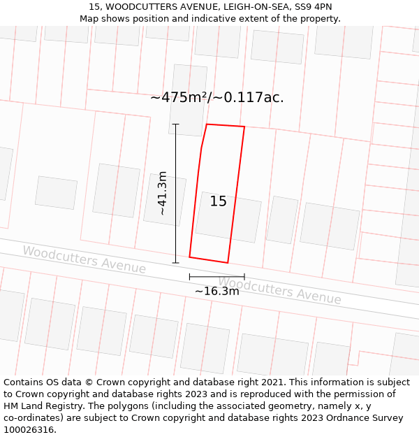 15, WOODCUTTERS AVENUE, LEIGH-ON-SEA, SS9 4PN: Plot and title map