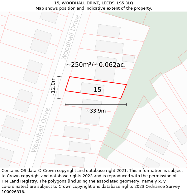 15, WOODHALL DRIVE, LEEDS, LS5 3LQ: Plot and title map