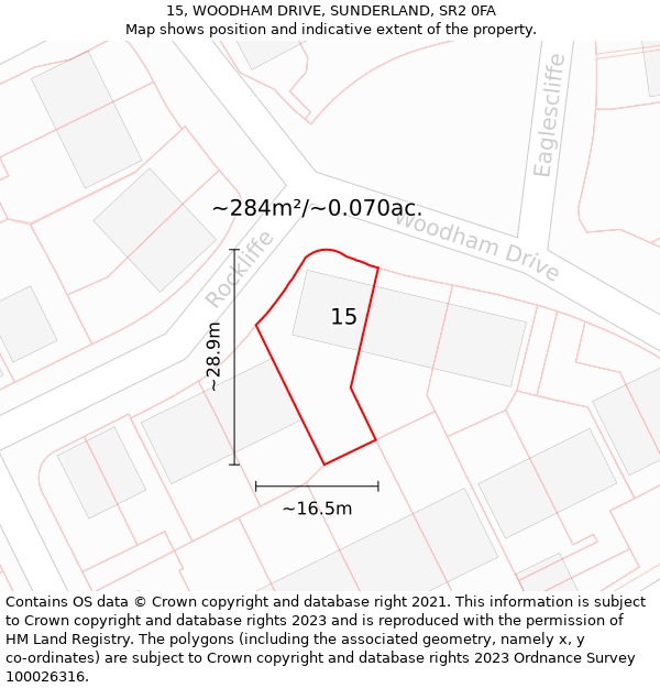 15, WOODHAM DRIVE, SUNDERLAND, SR2 0FA: Plot and title map