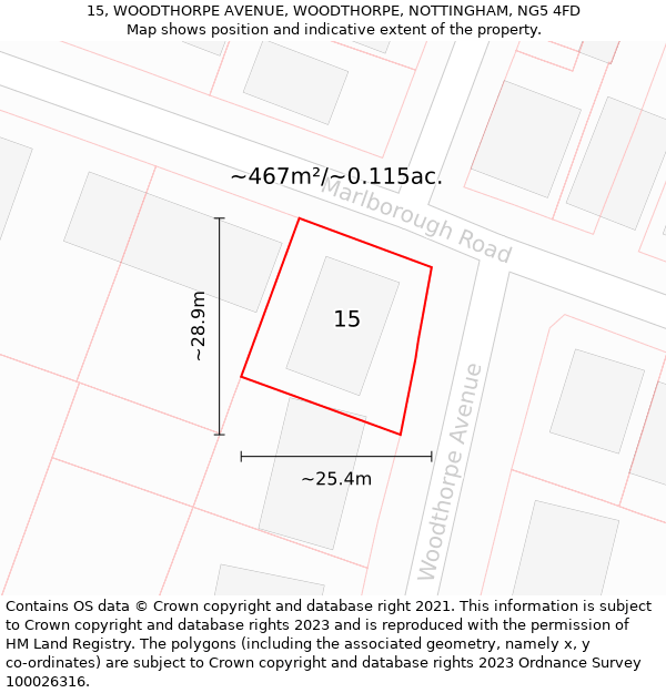 15, WOODTHORPE AVENUE, WOODTHORPE, NOTTINGHAM, NG5 4FD: Plot and title map