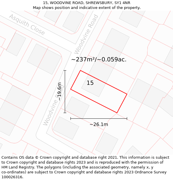 15, WOODVINE ROAD, SHREWSBURY, SY1 4NR: Plot and title map